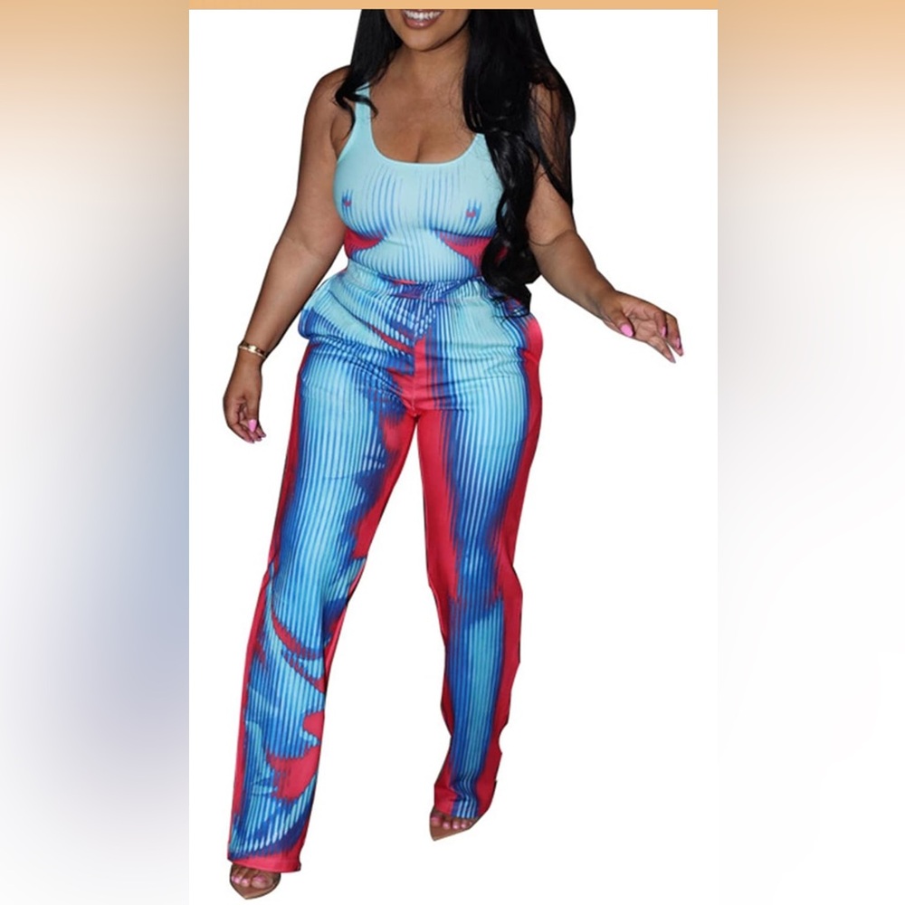 Stylish Red and Blue Women's Jumpsuit